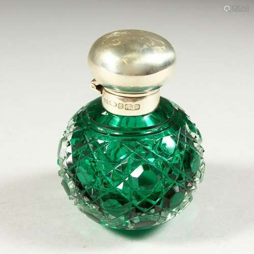 A GOOD HOBNAIL CUT GREEN TINTED GLASS GLOBULAR SCENT