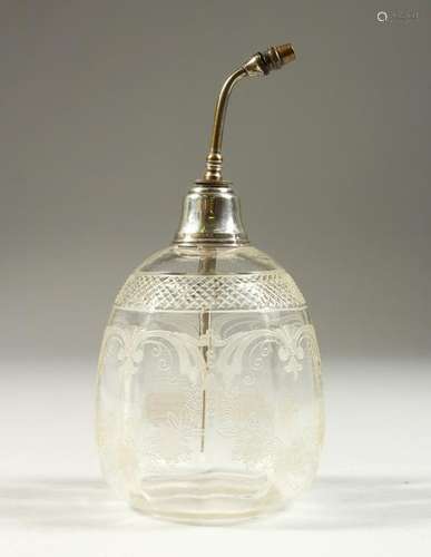 AN EDWARDIAN ETCHED AND CUT GLASS ATOMISER with