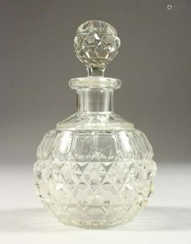 AN EDWARDIAN CUT GLASS GLOBULAR SCENT BOTTLE AND