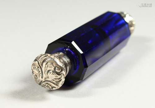 A VICTORIAN FACET CUT BRISTOL BLUE DOUBLE ENDED SCENT