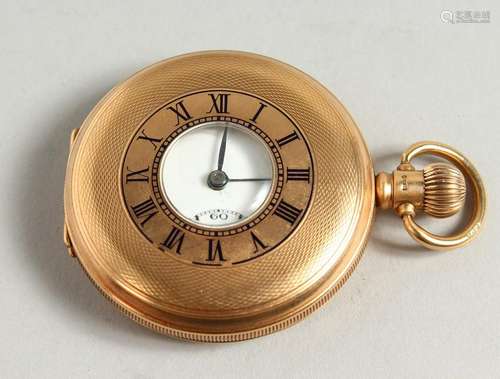 A 9CT GOLD HALF HUNTER POCKET WATCH.