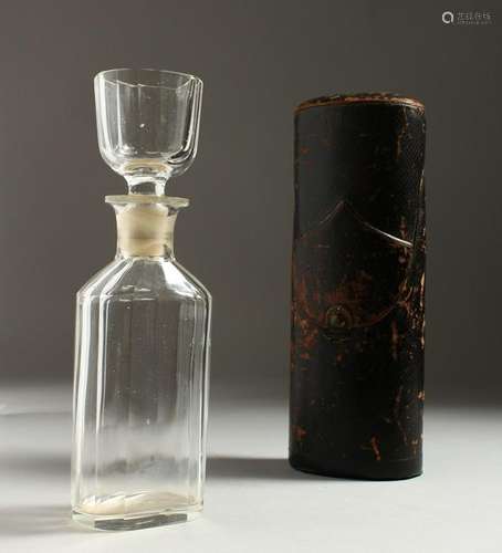 AN UNUSUAL 19TH CENTURY GLASS FLASK, the stopper also