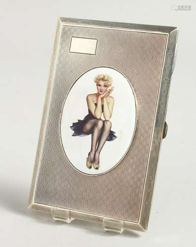 AN ENGINE TURNED CIGARETTE CASE, with an enamel oval of