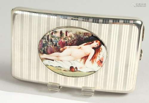 AN ENGINE TURNED CIGARETTE CASE, with an enamel oval of