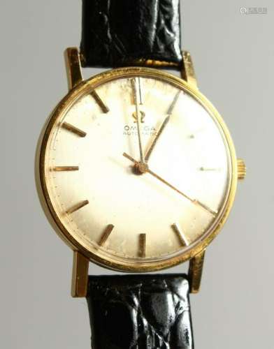 A GENTLEMAN'S OMEGA AUTOMATIC WRISTWATCH, with leather