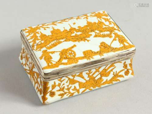 AN 18TH CENTURY, POSSIBLY FRENCH, ENAMEL SNUFF BOX.