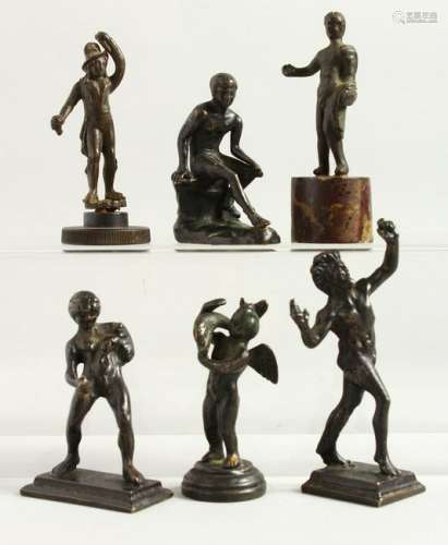 A COLLECTION OF SIX EARLY BRONZES.  3.75ins high.