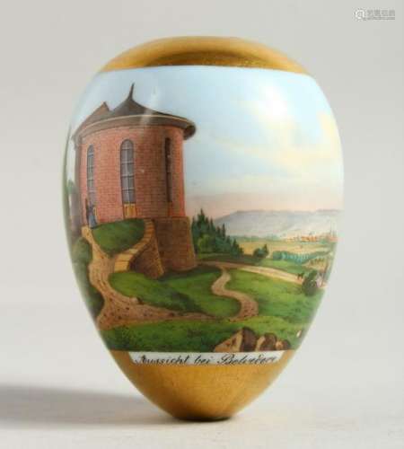 A SUPERB SMALL PORCELAIN EGG, painted with a continuous