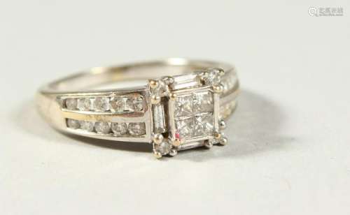 A GOOD 18CT WHITE GOLD AND DIAMOND RING.