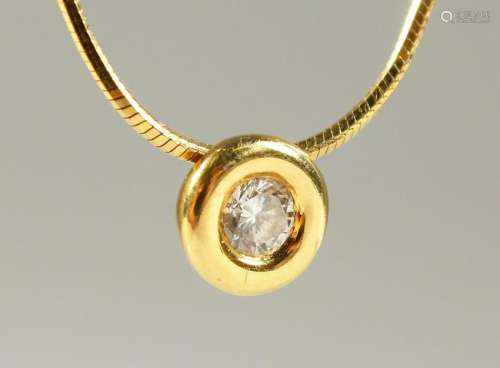 AN 18CT GOLD AND DIAMOND PENDANT AND CHAIN.