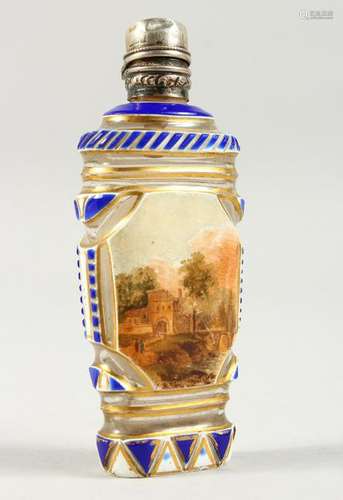 A VERY GOOD PAINTED PLIQUE SCENT BOTTLE.