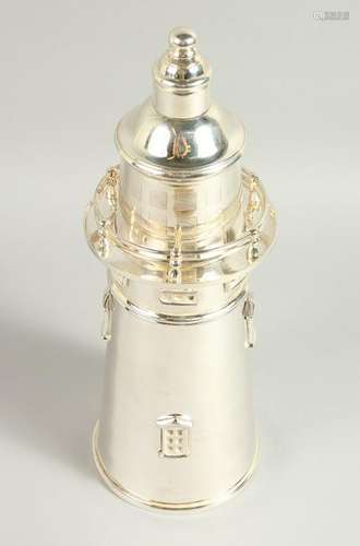 A NOVELTY LIGHTHOUSE COCKTAIL SHAKER.  36cms high.