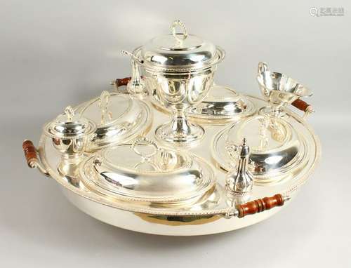 AN IMPRESSIVE LAZY SUSAN STYLE SERVING SET, the large