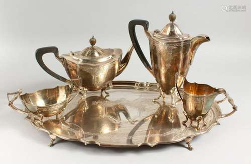 A VERY GOOD FIVE PIECE SILVER TEA SET by BARKER ELLIS,