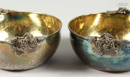 TWO .925 HAMMERED SILVER BOWLS, with fruiting vine