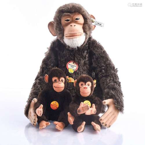 3 STEIFF MONKEYS, ARTICULATED/WIRE ARTICULATED