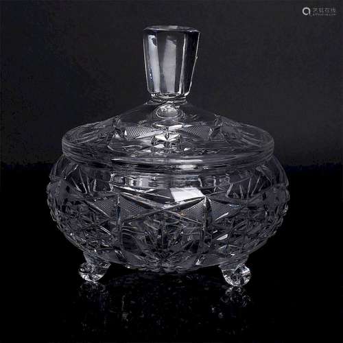 BRILLIANT CUT CRYSTAL CIRCULAR DISH WITH LID