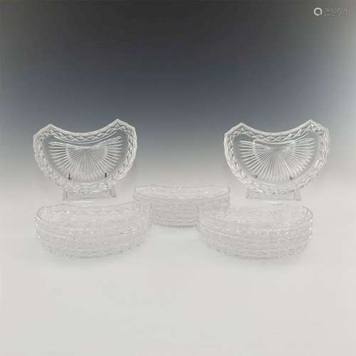 SET OF 11 CLAMSHELL CUT GLASS DESSERT TRAYS