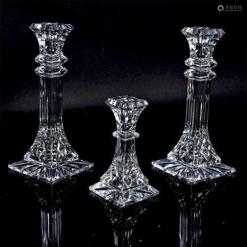 SET OF 3 WATERFORD CRYSTAL LISMORE CANDLESTICKS