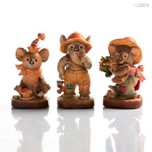 3 ANRI CARVED WOOD FIGURINES, KOALA BEARS