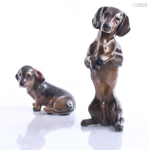 2 DACHSHUND CERAMIC DOG FIGURINES