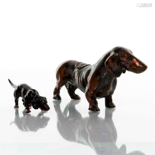 2 BRONZE DACHSCHUND FIGURINES