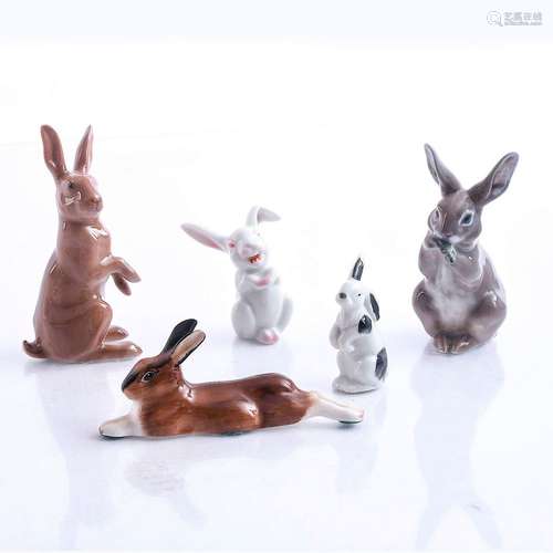 5 PORCELAIN RABBIT FIGURINES