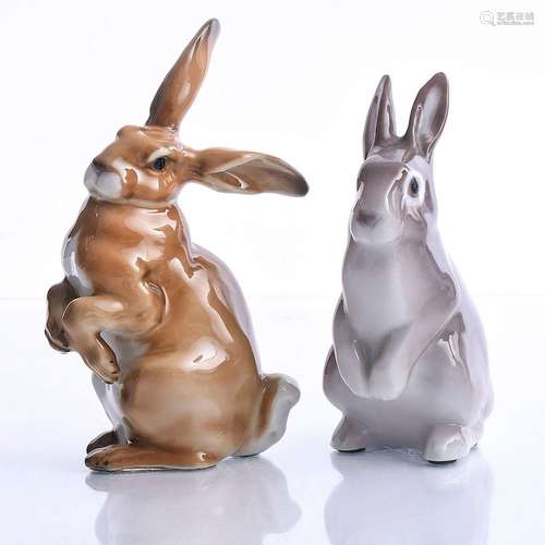 2 PORCELAIN RABBIT FIGURINES