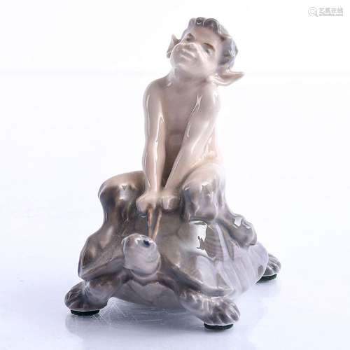 ROYAL COPENHAGEN FIGURINE, FAUN RIDING A TORTOISE, 858