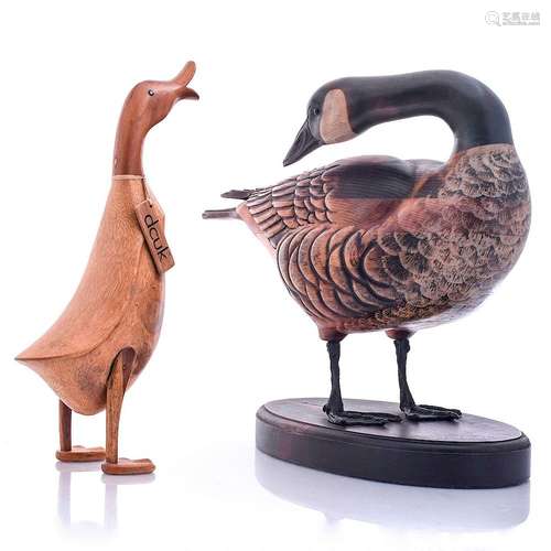 2 CARVED WOODEN ANIMAL FIGURES