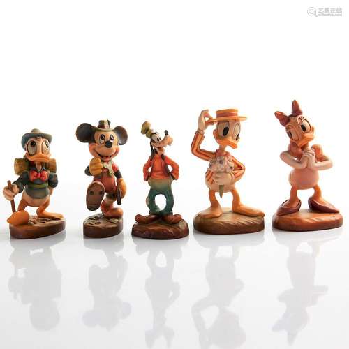 5 ANRI CARVED WOOD DISNEY FIGURINES