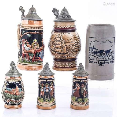 6 BAVARIAN STYLE DECORATIVE STEINS