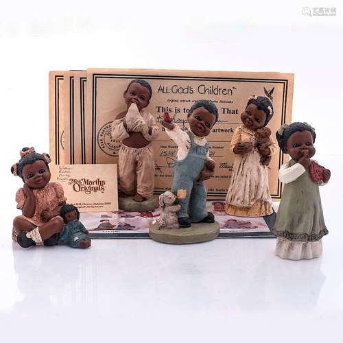 5 MARTHA HOLCOMBE CARVED WOOD FIGURINES