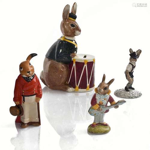 4PC ROYAL DOULTON BUNNYKINS FIGURINES & BUNNY BANK