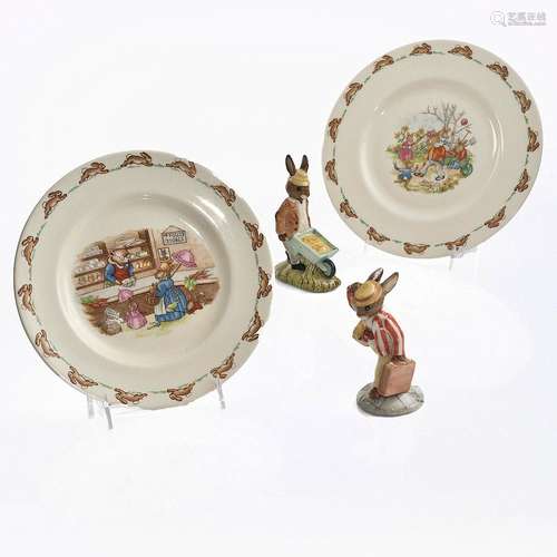 4PC ROYAL DOULTON BUNNYKINS FIGURINES & PLATES