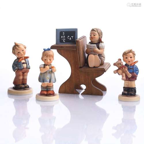 4 GOEBEL HUMMEL CHILDREN FIGURES & WOOD DESK