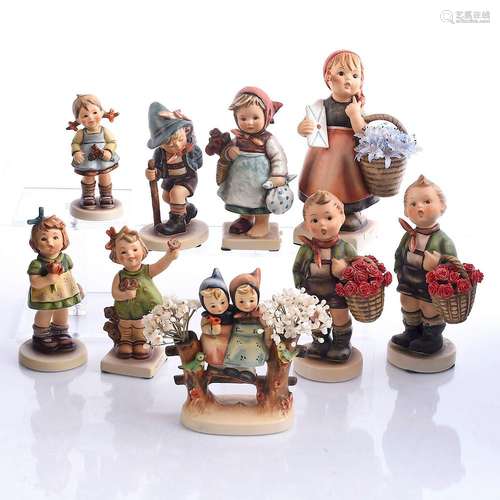 9 GOEBEL HUMMEL FIGURINES, CHILDREN & FLOWERS