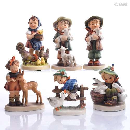 6 GOEBEL HUMMEL FIGURINES, CHILDREN & ANIMALS