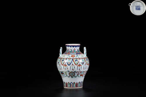 QIANLONG MARK DOUCAI DOUBLE-EAR ZUN VASE