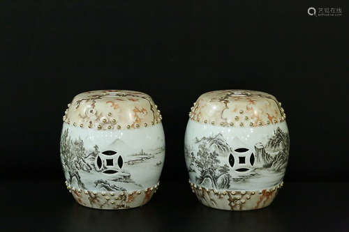 GLAZE INK COLOR DRUM STOOL IN PAIR