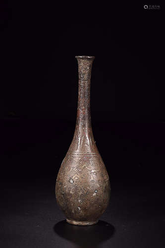 BRONZE AND SILVER INAID VASE