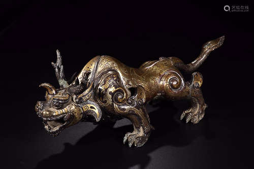 BRONZE AND GOLD INLAID BEAST