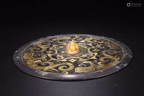 BRONZE WITH GOLD INLAID MIRROR