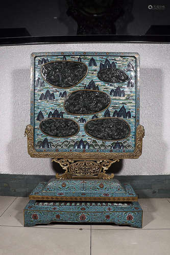 CLOISONNE  AND HETIAN JADE CARVING SCREEN