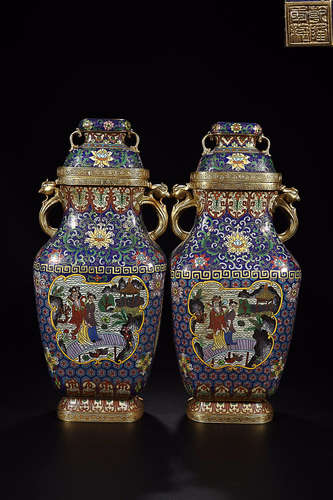 QIANLONG MARK CLOISONNE VASE IN PAIR