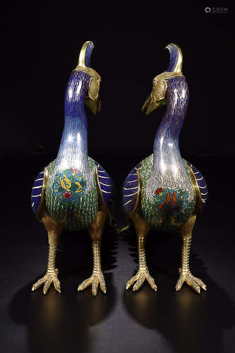 KANGXI MARK CLOISONNE ORNAMENT IN PAIR