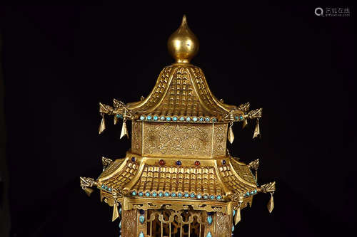 GILT BRONZE TREASURE INLAID CENSER