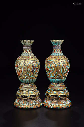 GILT BRONZE TREASURE INALID VASE IN PAIR