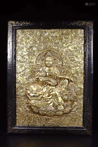 RED WOOD WITH GILT BRONZE INLAID BODHISATTVA SCREEN