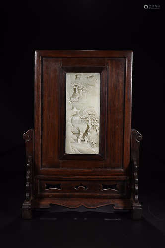 RED WOOD HETIAN JADE SCREEN